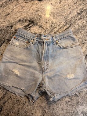 Light Blue Distressed Denim Shorts - Women